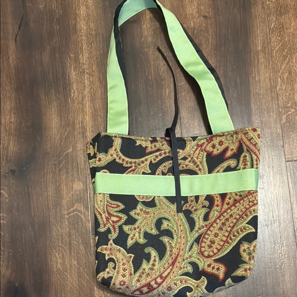 Green and Black Paisley Tote Bag Purse with Elegant Design
